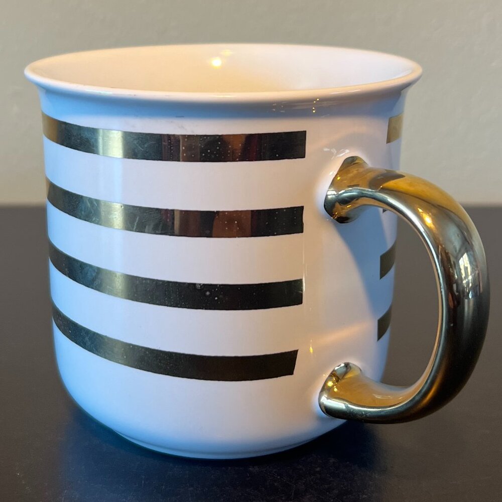 Burton + BURTON  Horizontal Metallic Gold Striped Ceramic Coffee Tea Mug Cup - Picture 4 of 12